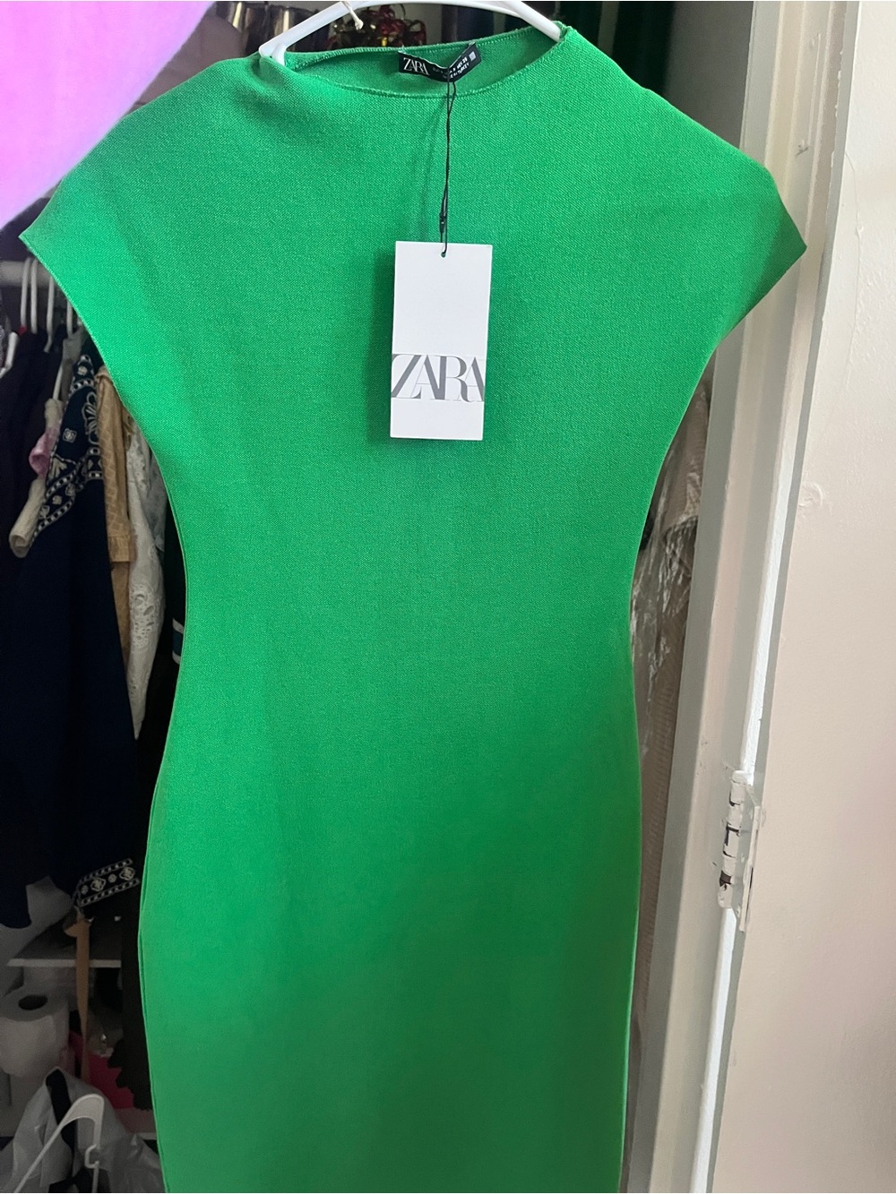 ZARA Vibrant Green Cap-Sleeve Midi Dress